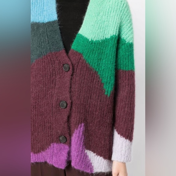 Vince wave-intarsia ribbed-knit cardigan size M/L pre-owned - Picture 4 of 8